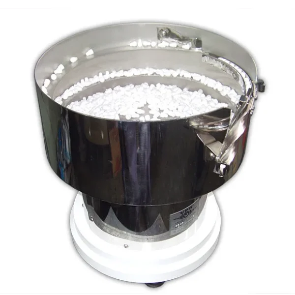 Alimentador de 400mm de diámetro en acero inoxidable doble salida para tapón plástico para jeringas