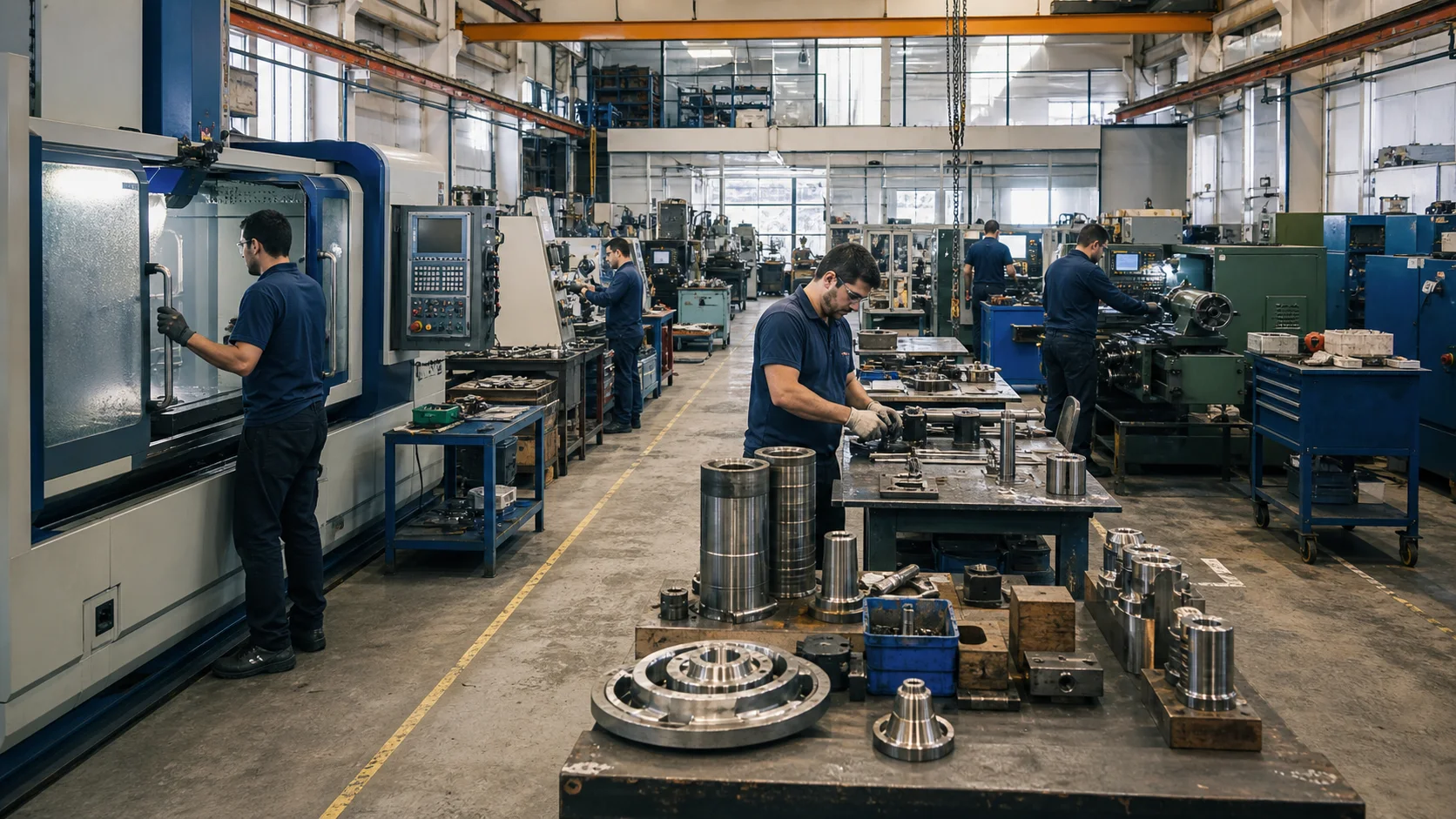Operarios, maquinaria y componentes de la industria nacional